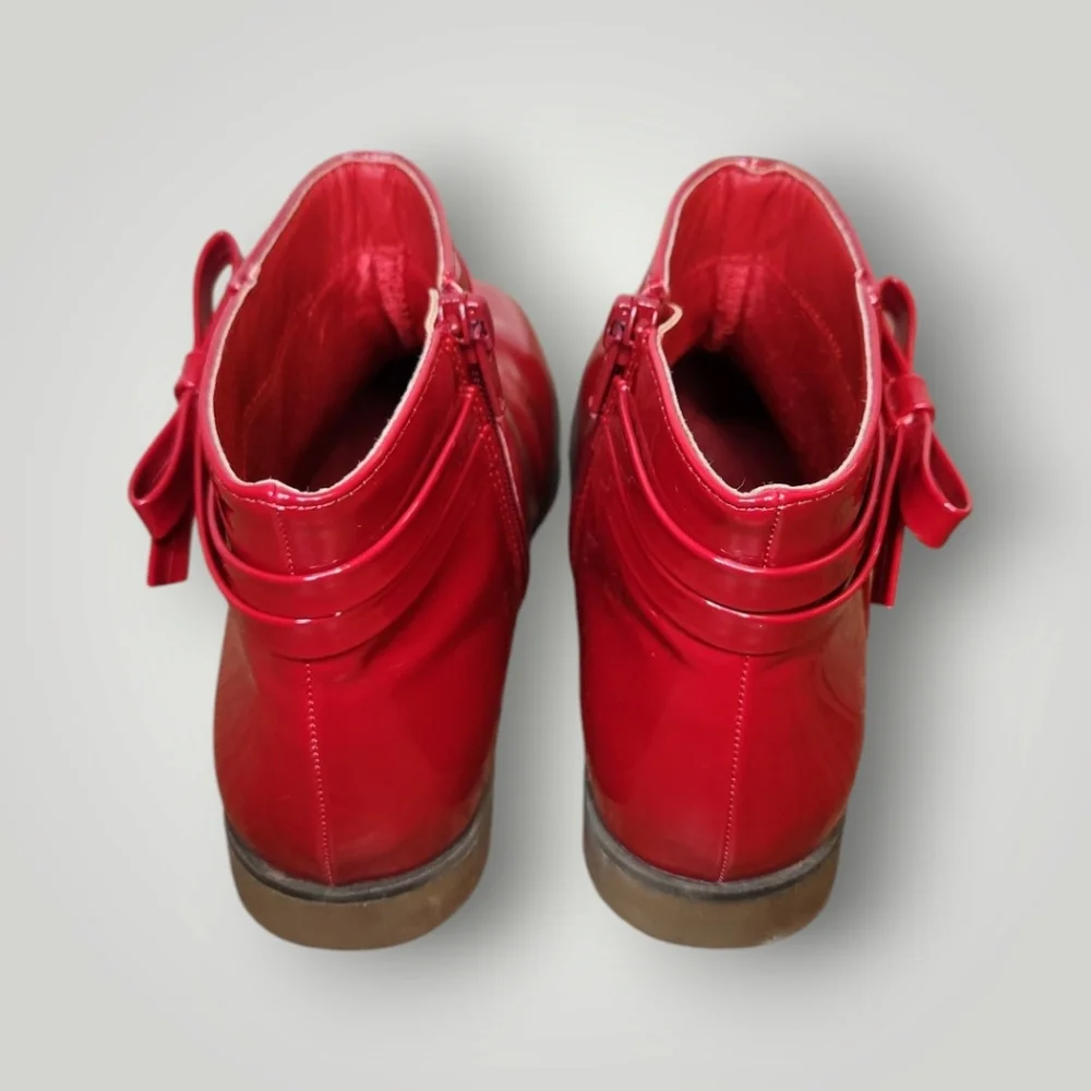 Gymboree Red Kids Boots with Bow size 2 Red Boots Side Zips Faux Patent